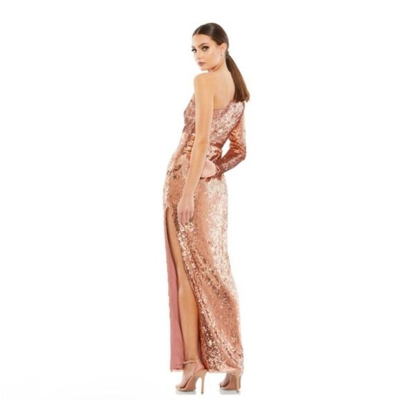 Mac Duggal 10788 One Sleeve High Slit Copper Sequin Gown NWT  $498 - Picture 5 of 9